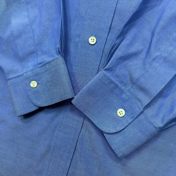 Brooks Brothers Shirt Men's 16 Solid Blue Button Down Long Sleeve Woven Non Iron - Picture 6 of 11